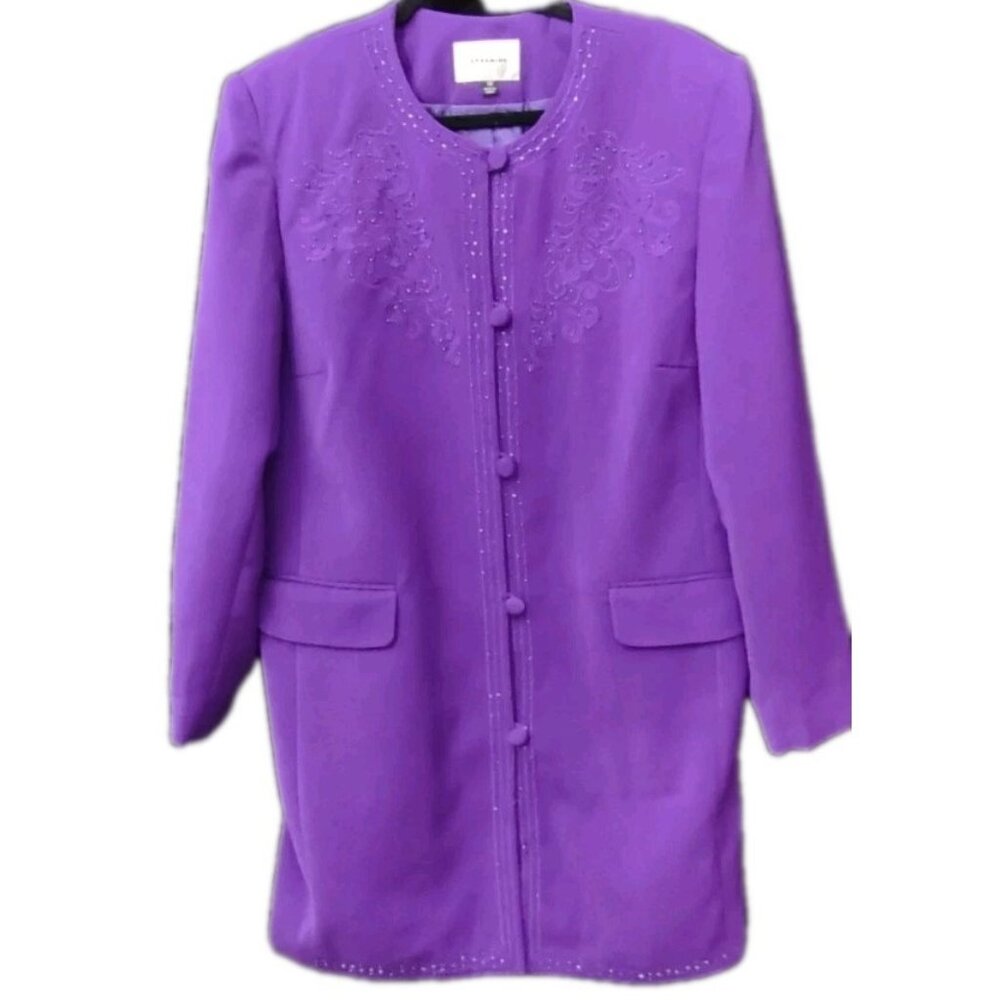 Terramina Women Embroidered Rhinestone Purple Polyester Long Jacket Plus Size 18